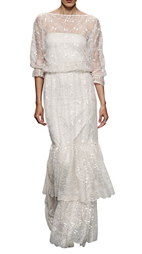 DAPENE Women's Latest Sheer Lace 3/4 Sleeve Bridal Beach Gown Wedding Dress