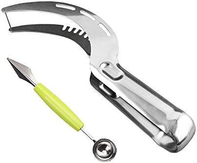 Behomy Watermelon Slicer, Stainless Steel Melon Cutter Corer Server Knife, Multipurpose Kitchen Fruit Tool with Melon Baller Scoop