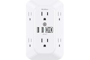 Addtam Outlet Extender Surge Protector, 6-Outlet Splitter with 4 USB Wall Charger(2 USB-C Ports), Multi Plug Wall Outlet 1800