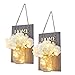 Rustic Mason Jar Wall Decor Sconces - Decorative Home Lighted Country House Hanging with LED Fairy Strip Lights and Flowers Handcrafted Farmhouse Sconce Jars (Set of 2) (Mason Grey)