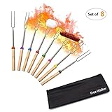 Marshmallow Roasting Sticks Set of 8-32Inch,Extending Stainless Steel Camping Stove Campfire Fire Fork,Safe for Kids,Telescoping Hot Dog BBQ Sturdy Smores Skewers,Easy To Storage/Carry