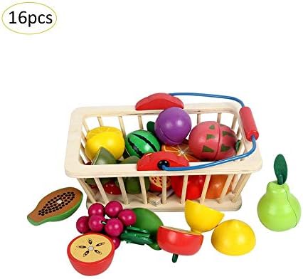 Blueyouth Wooden Cutting Toy Set Kids Educational Toys, Play Food Cutting Vegetables Set for Kids Pretend Role Play, Magnetic Cutting and Cooking Play Utensil for 1-3-6 Years Old Baby Boy