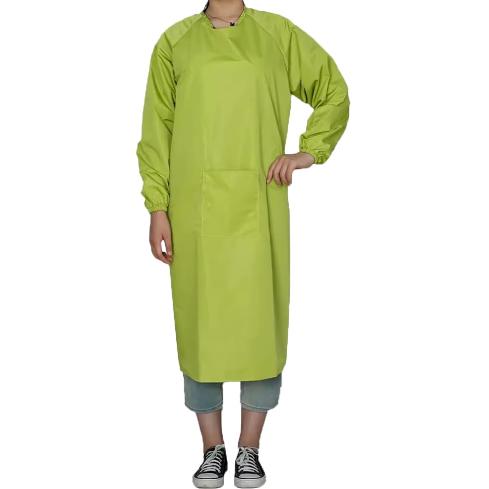 UE STORE Adults Long Sleeve Cooking Kitchen Apron Waterproof Artist Drawing Apron, Matcha, One size