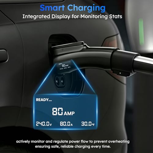 Nacs to J1772 Adapter,Tesla to J1772 EV 80A 240V Smart Charger with LCD Display & Safety Interlock, IP66 Waterproof, for J1772 EVs Charging at Tesla Stations