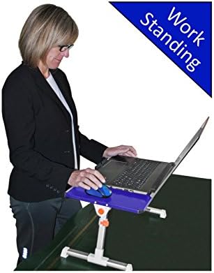 Adjustable Standing Travel Desk by AdjustaDesk- Portable, Ergonomic and Light Weight so you to Stand or Sit with your Laptop or Notebook at an Elevated Height for Work, Home, Office or Travel. (Blue)