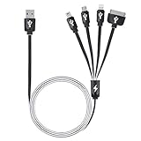 Multi charger, Multi USB Charging Cable Adapter Connetctor with 8 Pin Lighting / 30 Pin / Micro USB / Mini USB Ports for iPhone 8 8 plus 7 7plus SE 4s 5 6 6s Plus iPad,Htc,LG and More -3 Feet(Black)