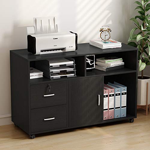 Tribesigns Wood File 2 Drawer Storage Printer Stand, Mobile