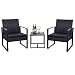 Flamaker 3 Pieces Patio Set Outdoor Wicker Patio Furniture Sets Modern Bistro Set Rattan Chair Conversation Sets with Coffee Table for Yard and Bistro (Black)