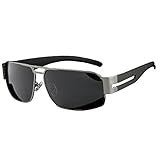 HDCRAFTER Men's Rectangular Outdoor Driving Polarized Sunglasses E006 (Grey, Black)