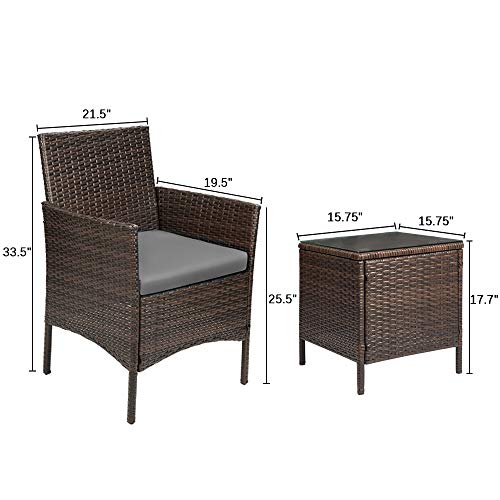 Devoko Patio Porch Furniture Sets 3 Pieces PE Rattan Wicker Chairs with