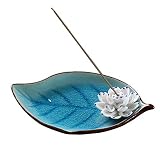 Corciosy Incense Stick Burner Holder-Ceramic Decorative Lotus Incense Burner Leaf- Incense Ash Catcher Tray Sky Blue