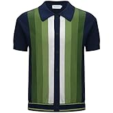 OXKNIT Men’s Knitted Vintage Polo, Gradient Stripe Short Sleeve Retro Polo Shirt for Men 60s&70s