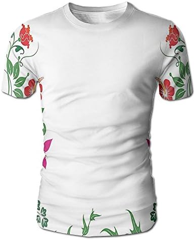 Edgar John Oriental Design with Floral Leaves Buds Frame Like Ivy Decor Natural Men's Short Sleeve Tshirt XXL