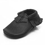 Sayoyo Baby Black Tassels Soft Sole Leather Infant Toddler Prewalker Shoes