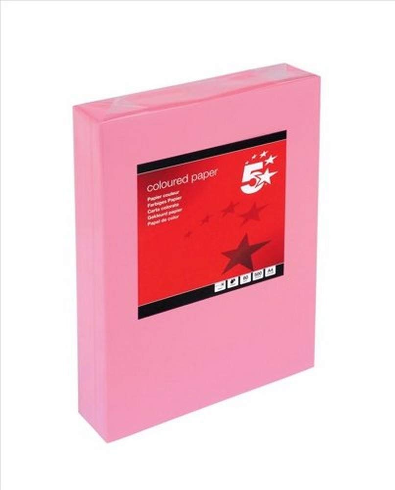 5 Star Coloured Copier Paper Multifunctional Ream-Wrapped 80gsm A4 Medium Pink [500 Sheets]