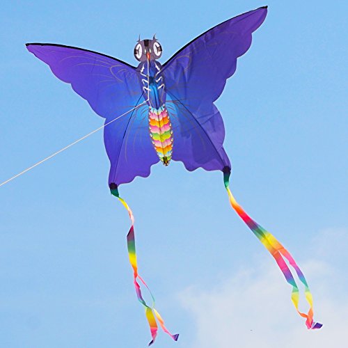Besra Huge Colorful Butterfly Kite Single Line Easy To Fly Insect Nylon Kite With Handle & Strings for Kids & Adults (Blue)