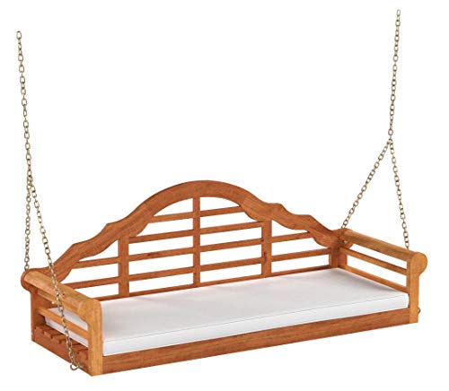 5 ft.Classic Eucalyptus Wood Outdoor Porch Swing with Cushion in Natural Finish (Included Cushion, Porch Swing Cushion, 4-foot Hanging Chains) 60L x 21W x 22H in.