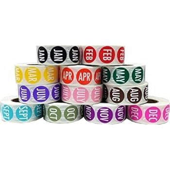 12 Months of The Year Labels Bulk Pack 3/4 Inch 500 Labels Per Month/Color 6,000 Total Stickers