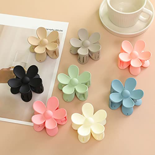 8PCS Hair Claw Clips, Flower Hair Claw Clips for Thick Thin Hair, Matte Non Slip Clips Strong Hold for Women Girls, Big Cute Hair Clip for Gift, Large Hair Jaw Clips in Hair Accessories, 8 Colors