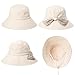 Siggi UPF50+ 100% Cotton Summer Sun Bucket Packable Foldable Wide Brim Hats for Women with Chin Cord Bow Accent Beige