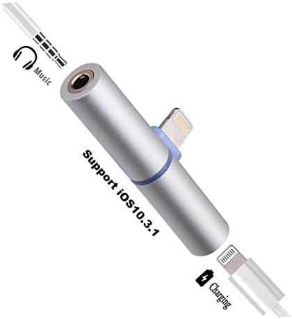 2 in 1 Lightning Adapter for iPhone7 7Plus Charger and Headphone Jack Lightning to 3.5mm Audio Earphone Jack Adapter and Charging with Charging Indicator Support iOS10.3 or Above version,JWAIT,Silver