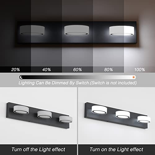 DESOOP Bathroom Lights Over Mirror 3-Light Dimmable LED Vanity Lights for Bathroom Matte Black Lighting Fixtures with Rotable Oval Lampshade 23.6'' Inch 18W 6000K Cool White