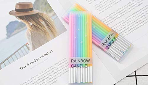 20 Count Party Long Thin Cake Candles Metallic Birthday Candles in Holders for Birthday Cakes Decorations, Rainbow