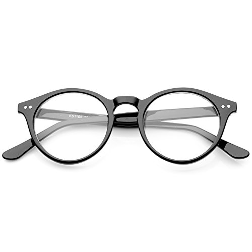 zeroUV - Retro Keyhole Nose Bridge Clear Lens P3 Round Glasses 46mm (Black / Clear)