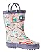 OAKI Kids Rubber Rain Boots with Easy-On Handles, Owls, 5T