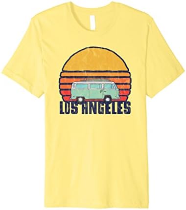 Mens Retro Los Angeles, CA Hippie Van Beach Bum Surfer T-Shirt Small Lemon