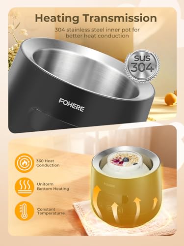 FOHERE Yogurt Maker with 2 XXL Jars Capacity 2000 ml and 1400 ml, 4 x 125 ml Cups and Lid, 8 Preset Programs, LCD Display, Timer, Power 20 W, BPA-Free