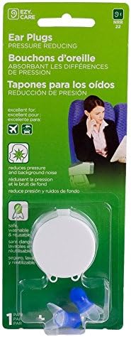 Ezy Care Pressure Reducing Ear Plugs with Travel Case Nrr 22dB - Safe, Washable & Reusable - Great for Flying and Traveling (1 Pair)