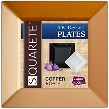 [40 Count] Squarete 4.5 Inch Dessert Plates Gold / Copper Disposable Heavy Duty Plastic, Ideal For Wedding, Catering, Parties, Buffets, Events, Or Everyday Use, 4 Packs