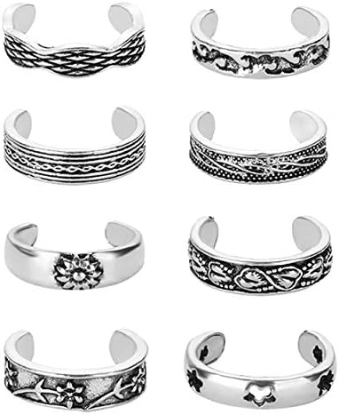 WAINIS 8-12Pcs Open Toe Ring for Women Girls Toe Ring Set Adjustable Cute Band Ring Set Foot Jewelry