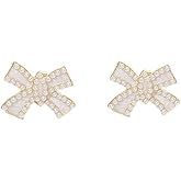 Long Bow Pearl Drop Earrings for Women Gold Plated Pearl Dangle Earrings Gold Pearl Bow Tassel Stud Earrings Bow Earrings Gifts