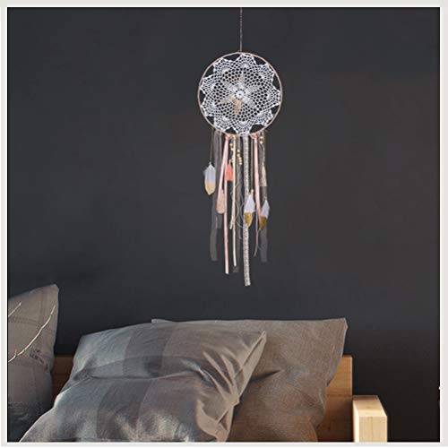 OFNMY 3pcs Boho Dream Catchers Macrame Handmade Gold Pink White Dreamcatcher for Wall Hanging Decoration, Wedding Party Favor, Baby shower, Girls Nursery Room Decor - Thumbnail 5