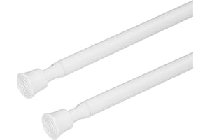 KXLife 2Pcs Small Tension Rod 11 to 17 Inch, Adjustable Thin Mini Spring Loaded Curtain Tension Rods for Windows, Closet, RV, Trailer, Cupboard, Refrigerator (White)
