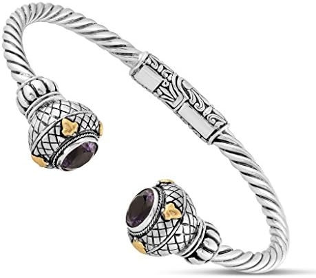 Touch of Bali, Royalty Hinged Cuff Bracelet, Amethyst, .925 Sterling Silver