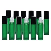 12 New Glass Roll-On Bottles, 10 ml Roller Bottles for Blending Aromatherapy and Using Essential Oils, Frosted Green UV Protective Roll On Bottle - Precision Ball Applicator - .2ml Dropper Included.