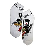 Ed Hardy Mens Graphics Fancy Sports Ankle Socks (Wolf/Whites)