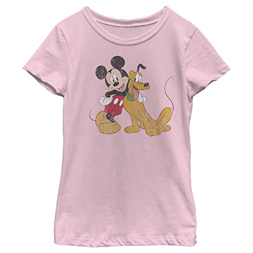 Girl's Mickey & Friends Mickey and Pluto T-Shirt - Light Pink - Medium