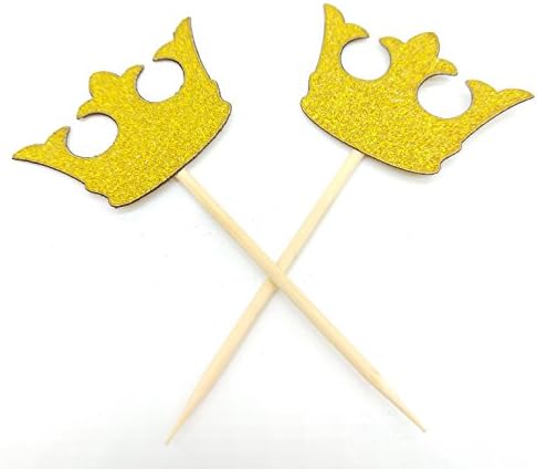 DooxXoo 12pc Gold Glitter Prince Crown Cupcake Toppers Birthday Party First Birthday Birthday Decor