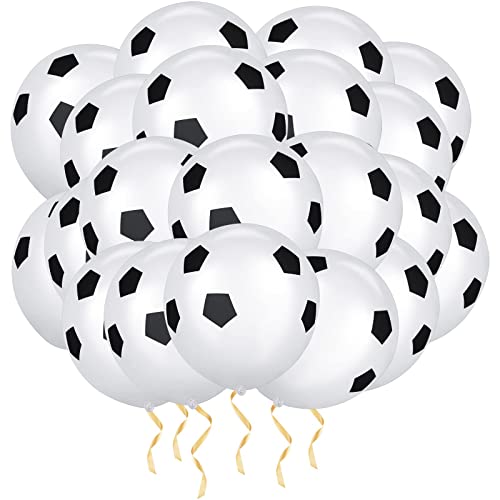 20 Pcs Football Balloons, 12 Inch Black White Soccer Latex, World Cup Theme Party Supplies for Sport Theme, Kids Birthday, Football Fans Party Bag Fillers