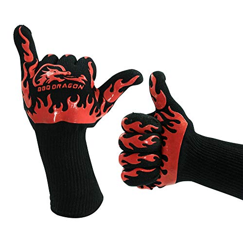 Extreme Heat Resistant Gloves - BBQ Gloves, Hot Oven Mitts, Charcoal Grill, Smoking, Barbecue Gloves for Grilling Meat Gloves, Insulated, Silicone Non-Slip Grips, U.S. Safety Tested - BBQ Dragon