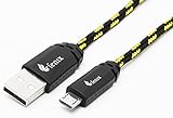 Fenix - 6 Feet - Nylon Braided Black Micro USB [V9] Universal Data Cable - Lightning Fast Charging & Transfer for Samsung, HTC, LG, Nexus, Motorola, Sony, Android Smartphone & Tablet