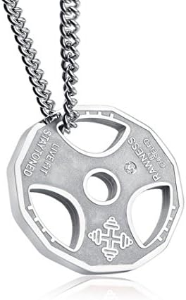 AMGJ Mens Fashion Stainless Steel Fitness Gym Dumbbell Weight Plate Barbell Chain Pendant Necklace