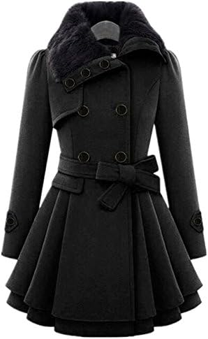 Comprame FOLLOWUS Women's Jackets Faux Fur Lapel Collar Double-breasted Thick Wool Trench Coat (4XL, Black)