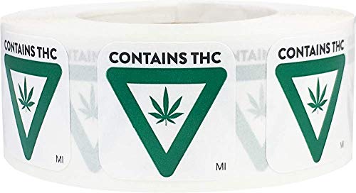 Michigan Contains THC Cannabis Warning Labels State Compliant .75 Inch 500 Adhesive Stickers