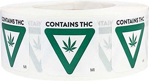 Michigan Contains THC Cannabis Warning Labels State of Michigan Compliant 0.75 Inch 500 Adhesive Stickers (Best Legal Weed State)