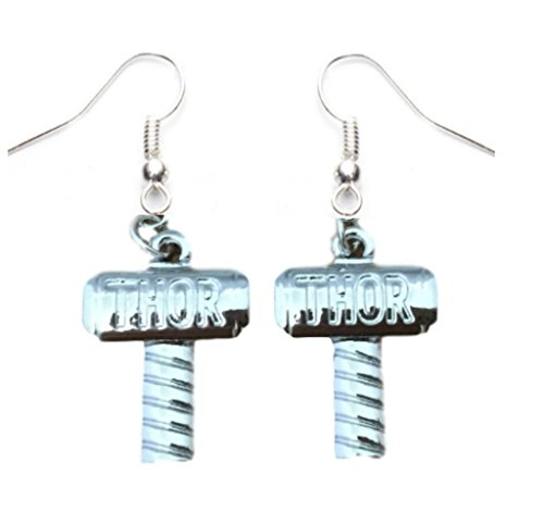 Avengers Thor Hammer God of Thunder Small Simple Silver Dangle Earrings w/Gift Box